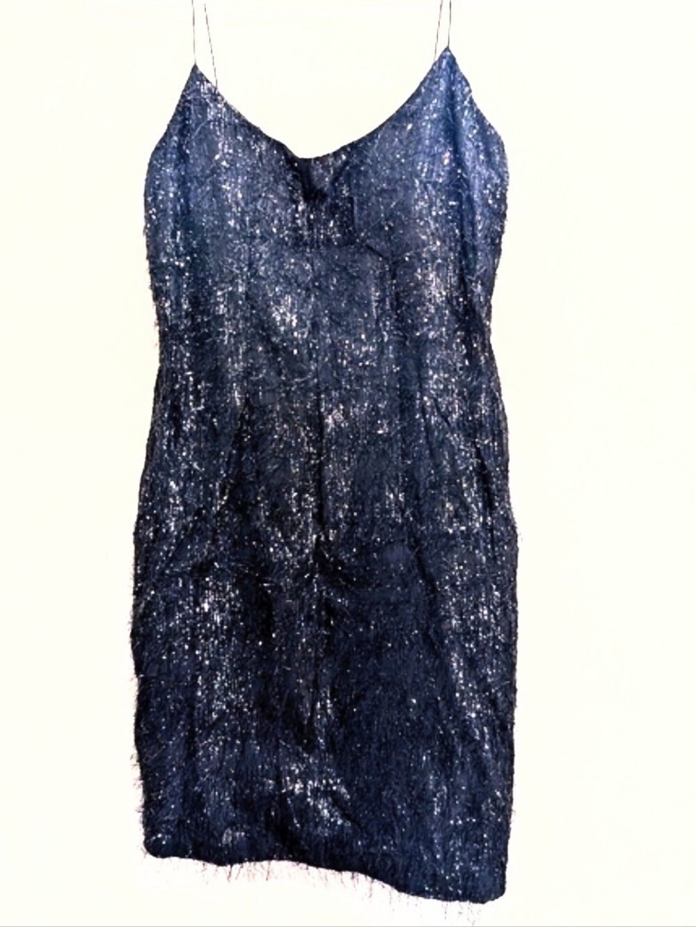 Aidan Mattox LBD Black Sparkle Fringe Slip Mini Dress Size 0